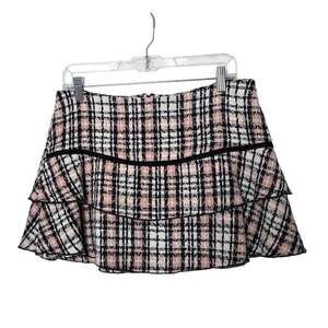 Angie Vintage Early 2000s Ruffled Tiered A-Line Mini Plaid Tweed Skirt Large